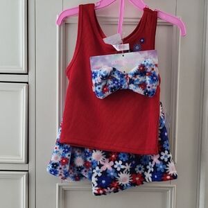 Red and Blue Floral Kids Pajamas Set Wuth Headband - 7 NWT